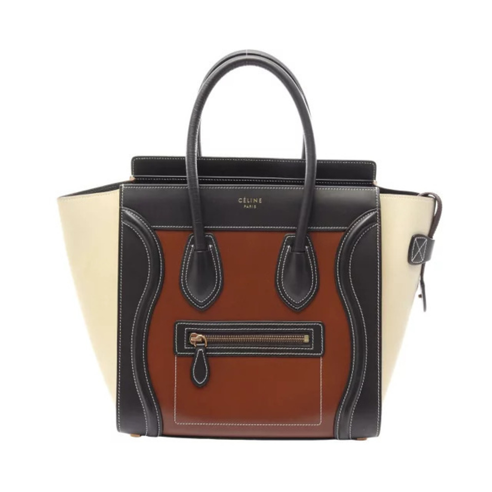 Celine Luggage Tote Shopper Tote Bag Leather Brown Black Beige Cream